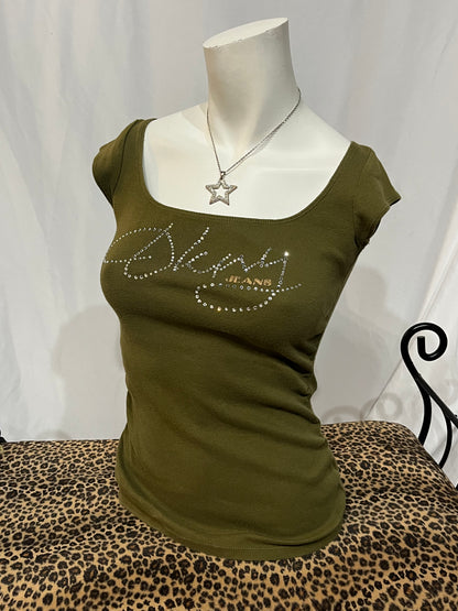 S - DKNY Jeans 2000s Rhinestone Rouched Top
