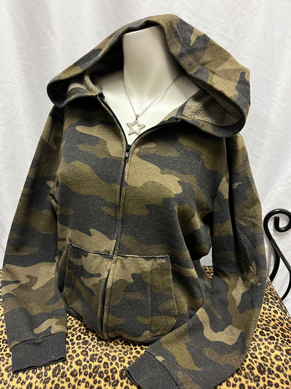 L - Victoria's Secret Pink Camouflage Zip Hoodie